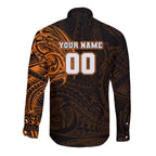 Personalized Wests Tigers Long Sleeve Button Shirt Polynesian Tribal Chest and Sleeve Tattoo