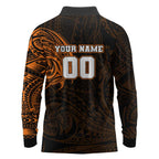Personalized Wests Tigers Long Sleeve Polo Shirt Polynesian Tribal Chest and Sleeve Tattoo