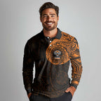 Personalized Wests Tigers Long Sleeve Polo Shirt Polynesian Tribal Chest and Sleeve Tattoo
