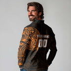 Personalized Wests Tigers Long Sleeve Polo Shirt Polynesian Tribal Chest and Sleeve Tattoo