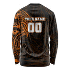 Personalized Wests Tigers Long Sleeve Shirt Polynesian Tribal Chest and Sleeve Tattoo