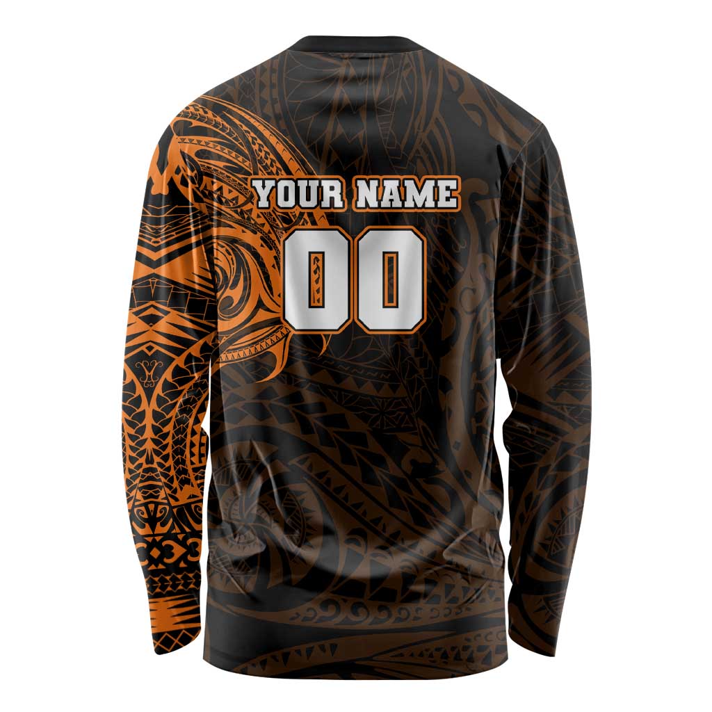 Personalized Wests Tigers Long Sleeve Shirt Polynesian Tribal Chest and Sleeve Tattoo