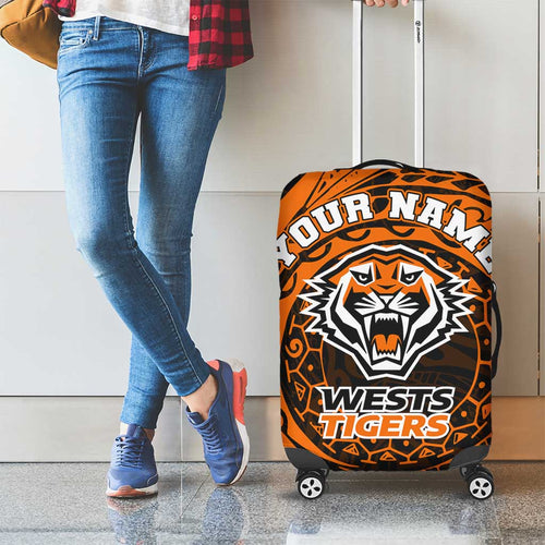 Personalized Wests Tigers Luggage Cover Polynesian Tribal Chest and Sleeve Tattoo