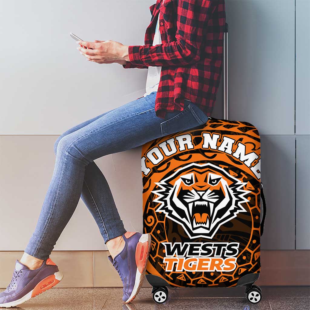 Personalized Wests Tigers Luggage Cover Polynesian Tribal Chest and Sleeve Tattoo
