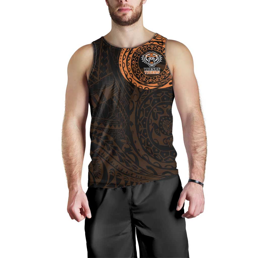 Personalized Wests Tigers Men Tank Top Polynesian Tribal Chest and Sleeve Tattoo