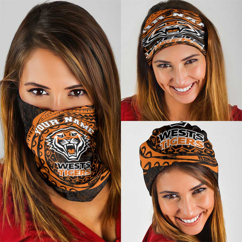 Personalized Wests Tigers Neck Gaiter Polynesian Tribal Chest and Sleeve Tattoo