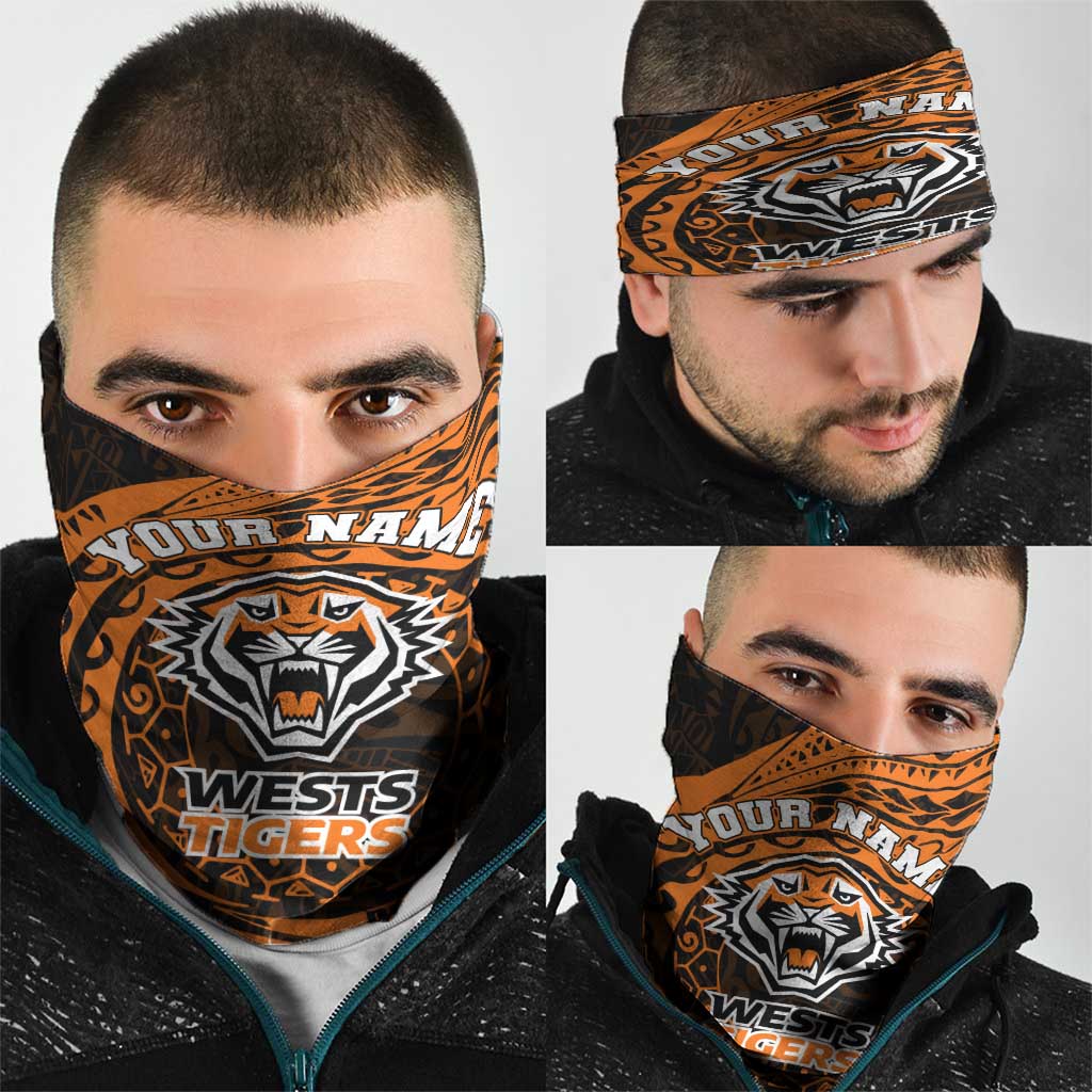 Personalized Wests Tigers Neck Gaiter Polynesian Tribal Chest and Sleeve Tattoo