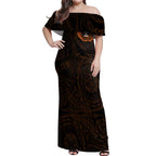 Personalized Wests Tigers Off Shoulder Maxi Dress Polynesian Tribal Chest and Sleeve Tattoo