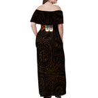 Personalized Wests Tigers Off Shoulder Maxi Dress Polynesian Tribal Chest and Sleeve Tattoo