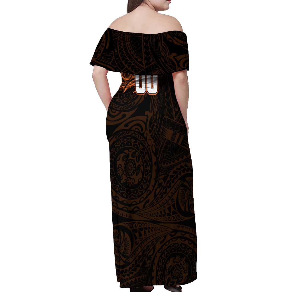 Personalized Wests Tigers Off Shoulder Maxi Dress Polynesian Tribal Chest and Sleeve Tattoo