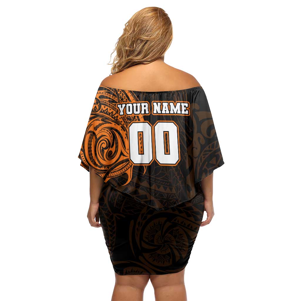 Personalized Wests Tigers Off Shoulder Short Dress Polynesian Tribal Chest and Sleeve Tattoo