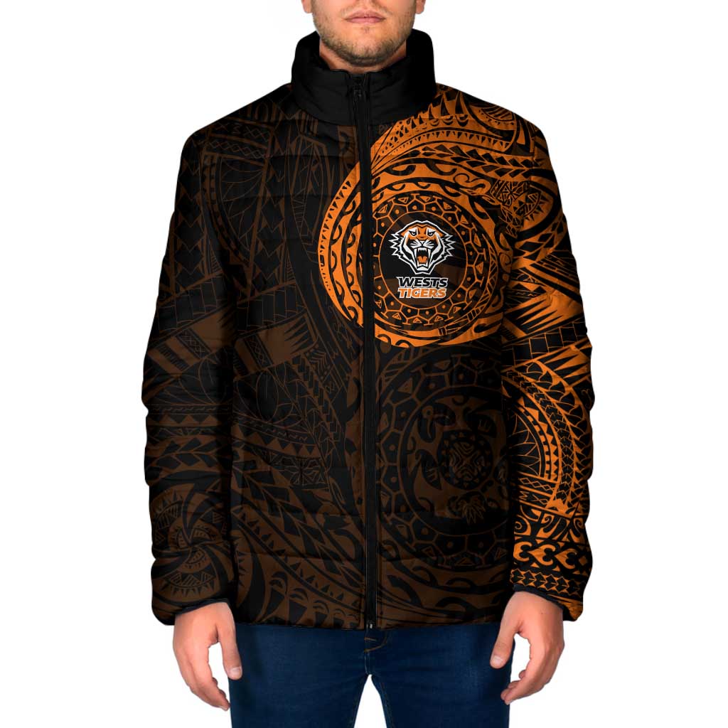 Personalized Wests Tigers Padded Jacket Polynesian Tribal Chest and Sleeve Tattoo