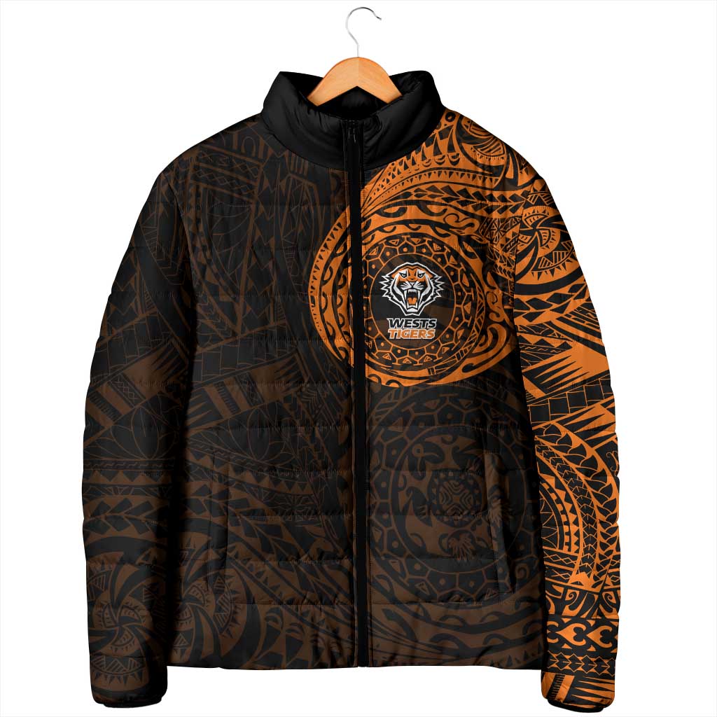 Personalized Wests Tigers Padded Jacket Polynesian Tribal Chest and Sleeve Tattoo