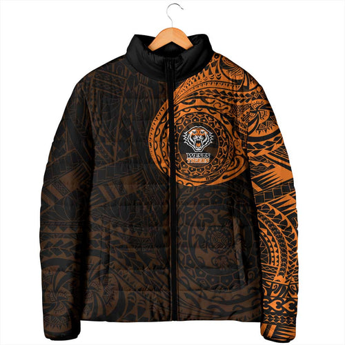 Personalized Wests Tigers Padded Jacket Polynesian Tribal Chest and Sleeve Tattoo