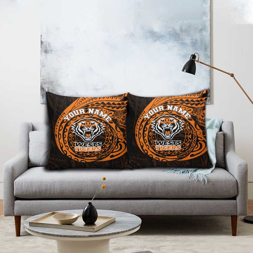 Personalized Wests Tigers Pillow Cover Polynesian Tribal Chest and Sleeve Tattoo