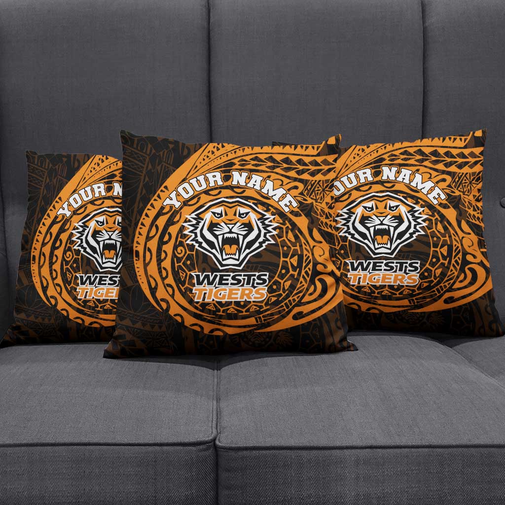 Personalized Wests Tigers Pillow Cover Polynesian Tribal Chest and Sleeve Tattoo