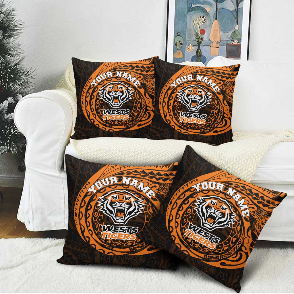 Personalized Wests Tigers Pillow Cover Polynesian Tribal Chest and Sleeve Tattoo