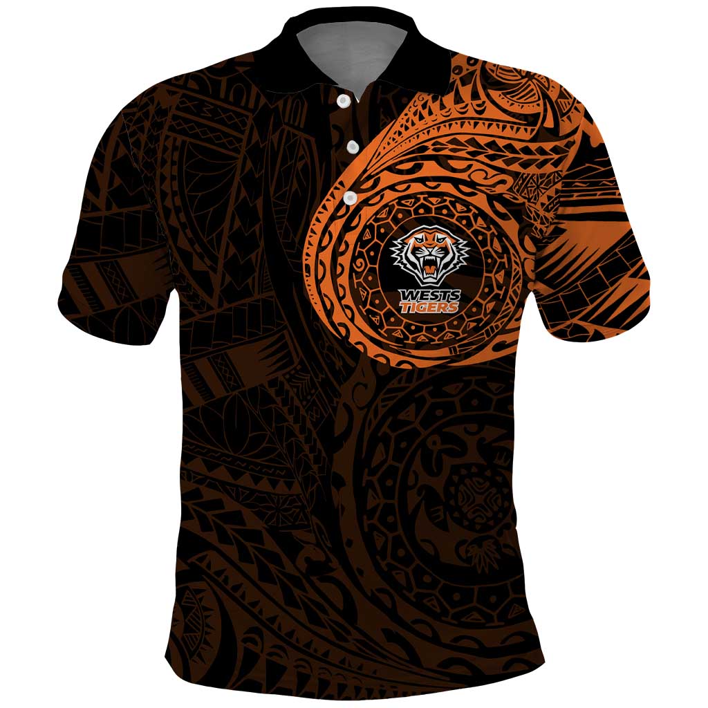 Personalized Wests Tigers Polo Shirt Polynesian Tribal Chest and Sleeve Tattoo