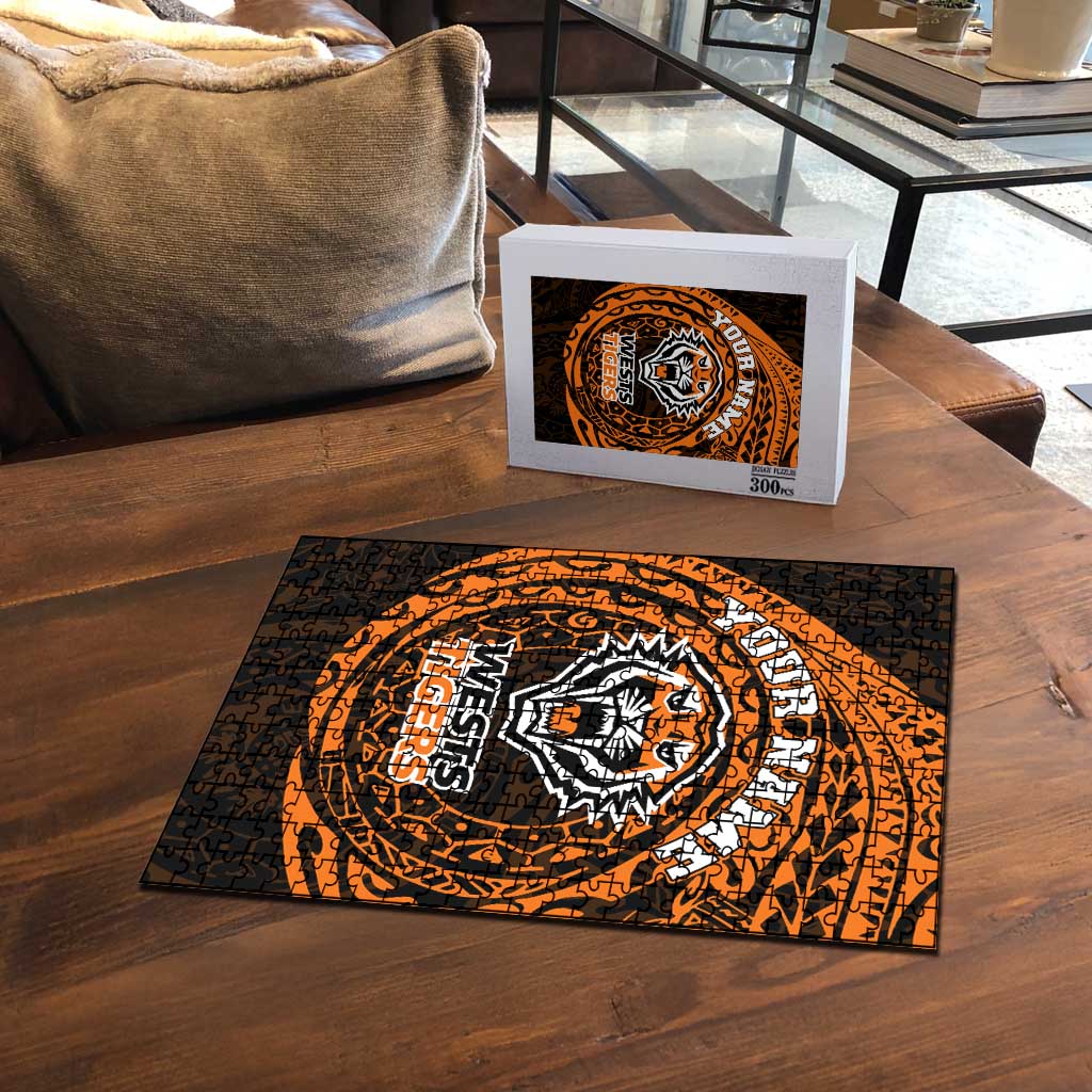 Personalized Wests Tigers Puzzle Polynesian Tribal Chest and Sleeve Tattoo