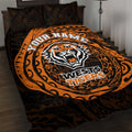 Personalized Wests Tigers Quilt Bed Set Polynesian Tribal Chest and Sleeve Tattoo