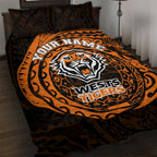 Personalized Wests Tigers Quilt Bed Set Polynesian Tribal Chest and Sleeve Tattoo