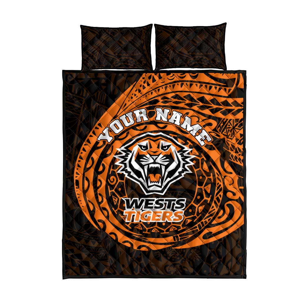 Personalized Wests Tigers Quilt Bed Set Polynesian Tribal Chest and Sleeve Tattoo