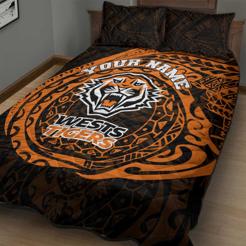 Personalized Wests Tigers Quilt Bed Set Polynesian Tribal Chest and Sleeve Tattoo