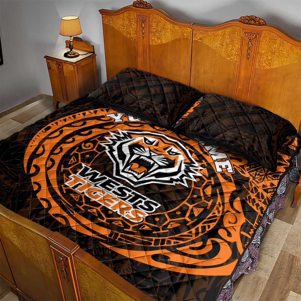 Personalized Wests Tigers Quilt Bed Set Polynesian Tribal Chest and Sleeve Tattoo
