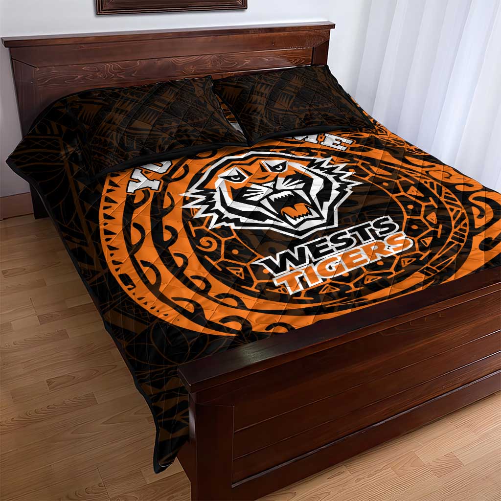 Personalized Wests Tigers Quilt Bed Set Polynesian Tribal Chest and Sleeve Tattoo