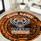 Personalized Wests Tigers Round Carpet Polynesian Tribal Chest and Sleeve Tattoo