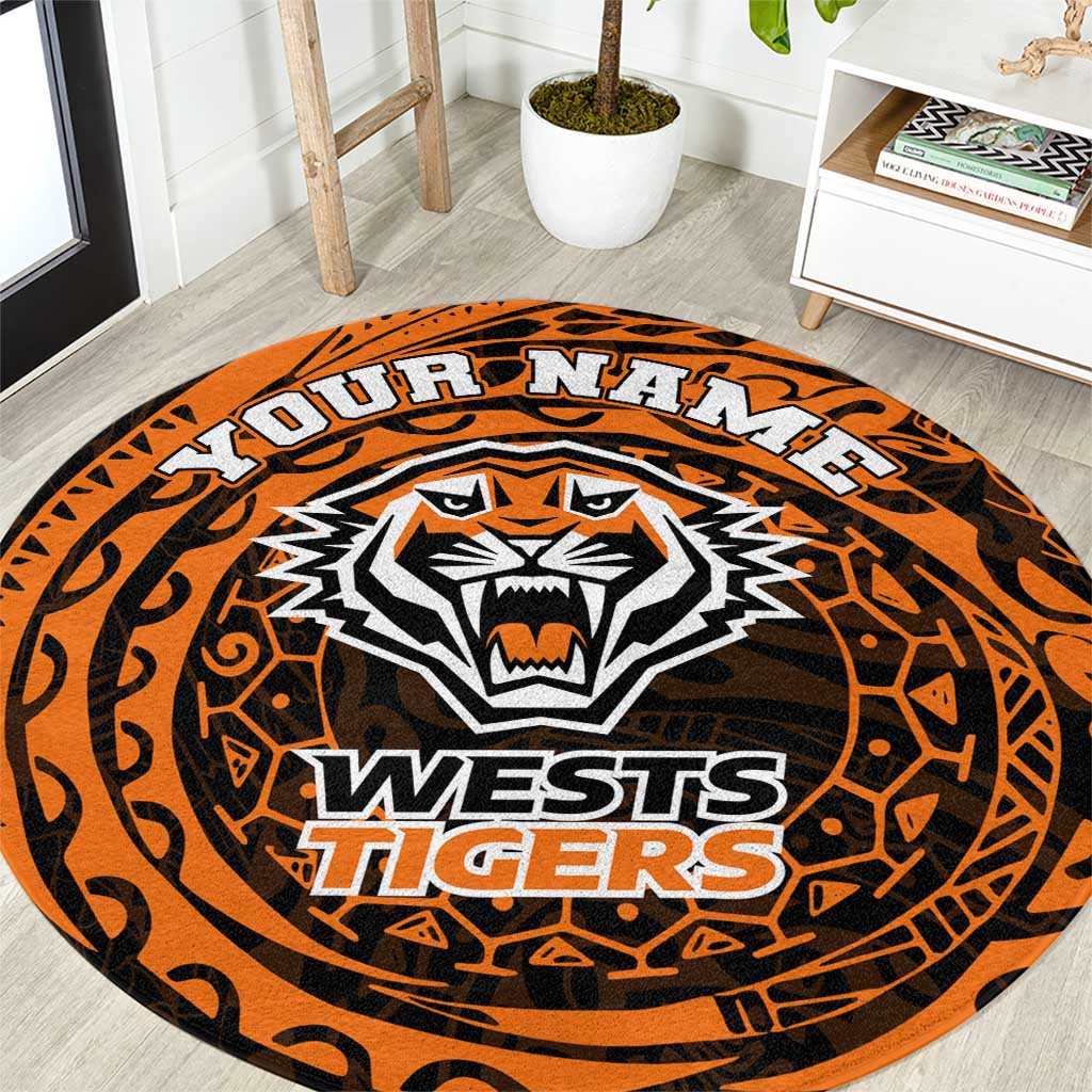 Personalized Wests Tigers Round Carpet Polynesian Tribal Chest and Sleeve Tattoo