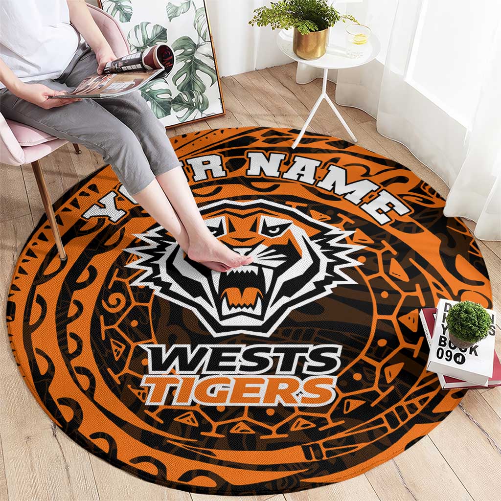 Personalized Wests Tigers Round Carpet Polynesian Tribal Chest and Sleeve Tattoo