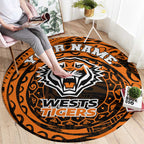 Personalized Wests Tigers Round Carpet Polynesian Tribal Chest and Sleeve Tattoo