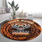 Personalized Wests Tigers Round Carpet Polynesian Tribal Chest and Sleeve Tattoo