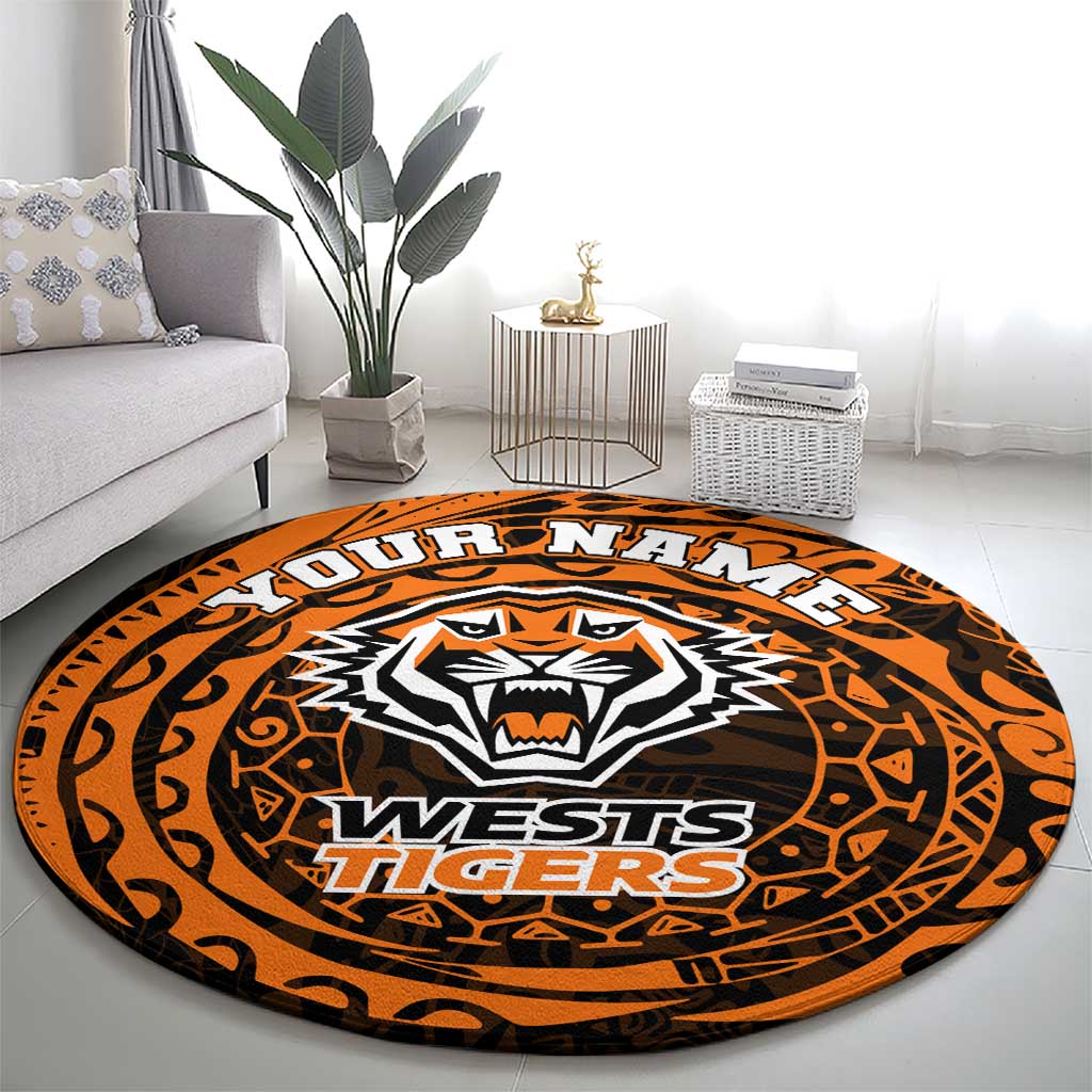 Personalized Wests Tigers Round Carpet Polynesian Tribal Chest and Sleeve Tattoo
