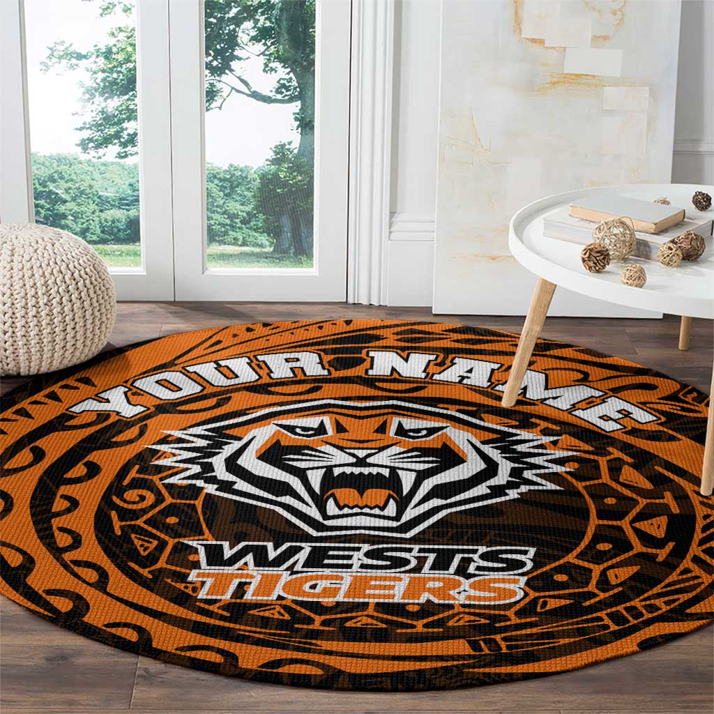 Personalized Wests Tigers Round Carpet Polynesian Tribal Chest and Sleeve Tattoo