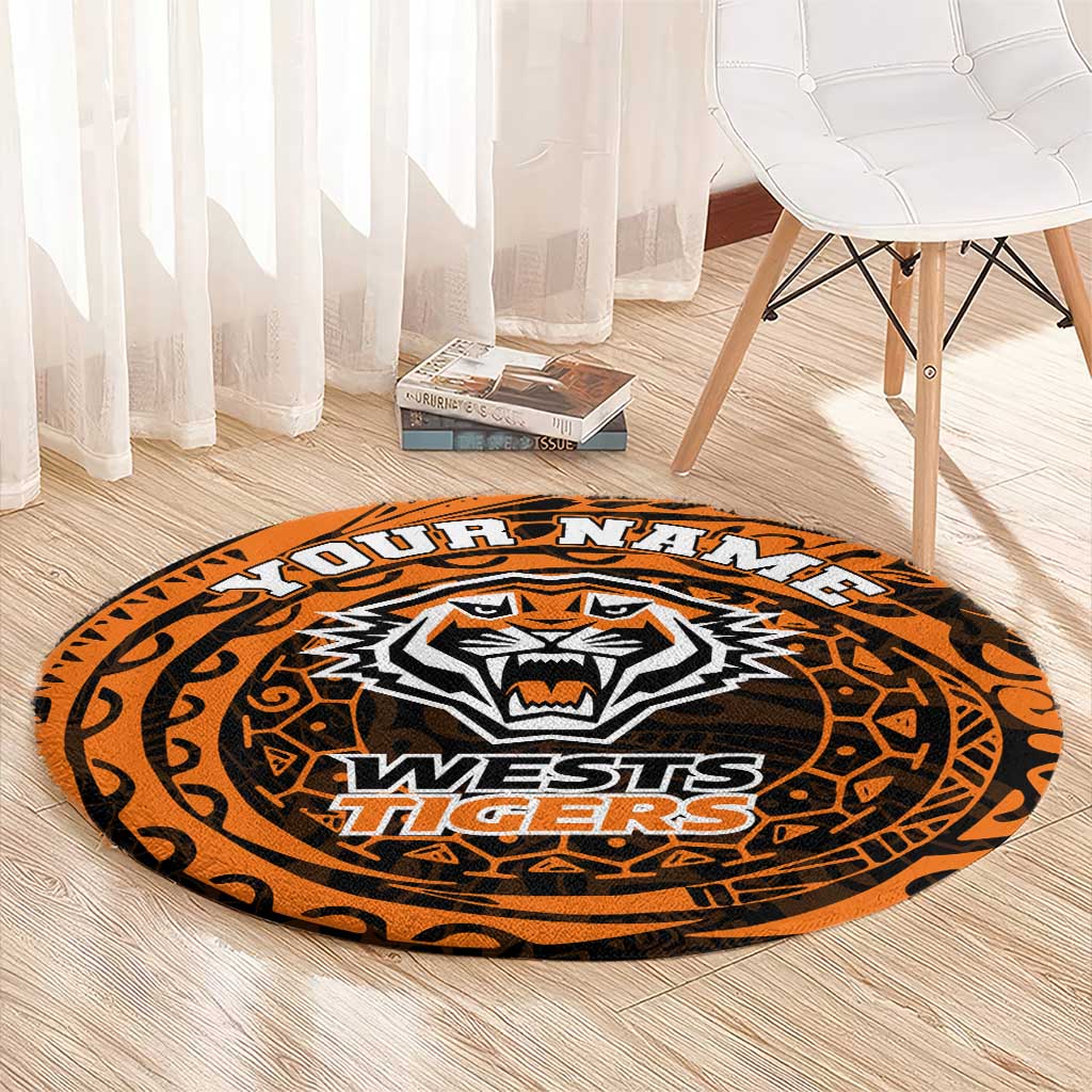 Personalized Wests Tigers Round Carpet Polynesian Tribal Chest and Sleeve Tattoo