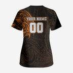 Personalized Wests Tigers Scrub Top Polynesian Tribal Chest and Sleeve Tattoo