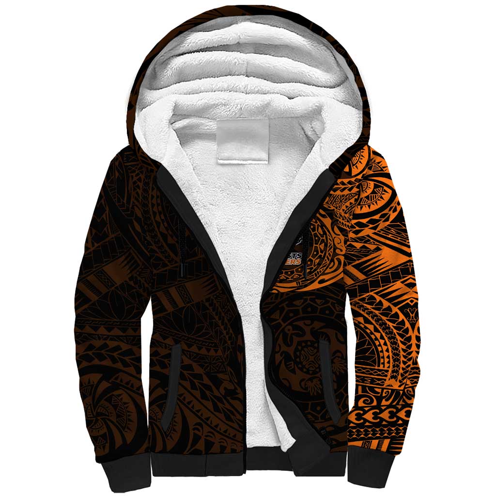 Personalized Wests Tigers Sherpa Hoodie Polynesian Tribal Chest and Sleeve Tattoo