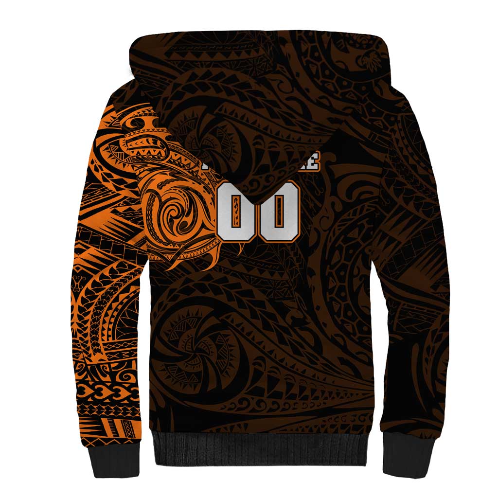 Personalized Wests Tigers Sherpa Hoodie Polynesian Tribal Chest and Sleeve Tattoo