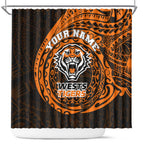 Personalized Wests Tigers Shower Curtain Polynesian Tribal Chest and Sleeve Tattoo