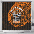 Personalized Wests Tigers Shower Curtain Polynesian Tribal Chest and Sleeve Tattoo