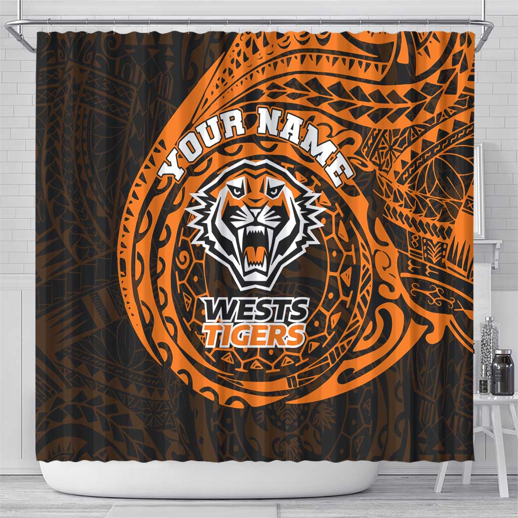Personalized Wests Tigers Shower Curtain Polynesian Tribal Chest and Sleeve Tattoo