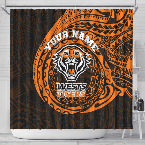 Personalized Wests Tigers Shower Curtain Polynesian Tribal Chest and Sleeve Tattoo