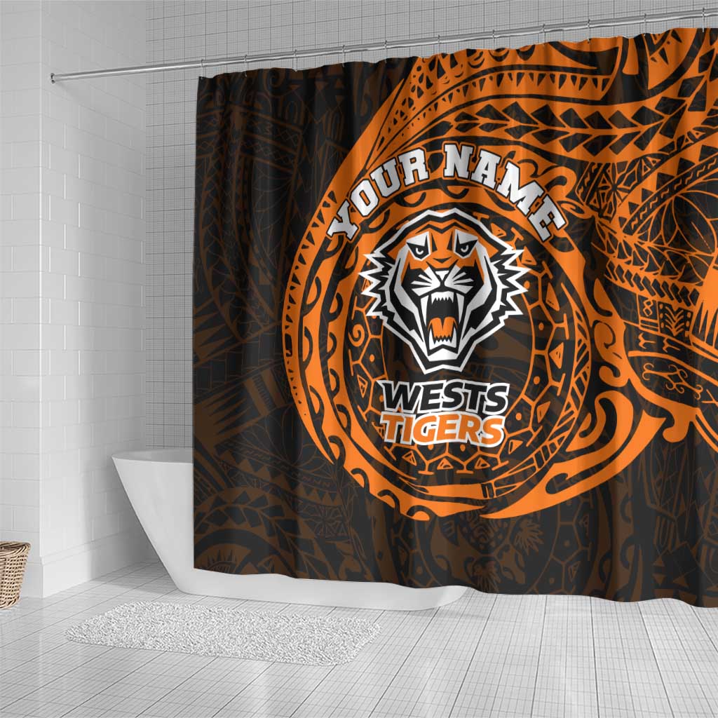 Personalized Wests Tigers Shower Curtain Polynesian Tribal Chest and Sleeve Tattoo
