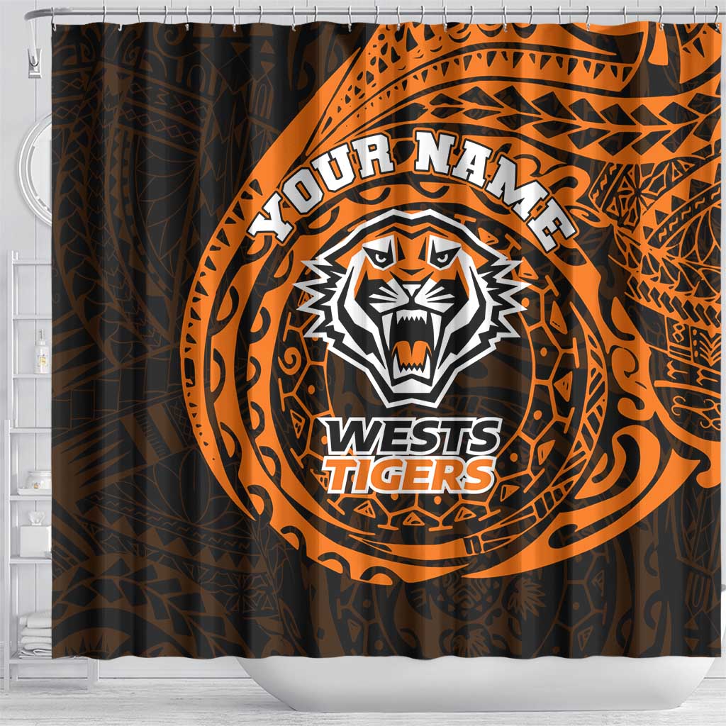 Personalized Wests Tigers Shower Curtain Polynesian Tribal Chest and Sleeve Tattoo