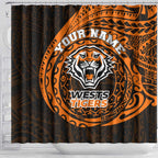Personalized Wests Tigers Shower Curtain Polynesian Tribal Chest and Sleeve Tattoo
