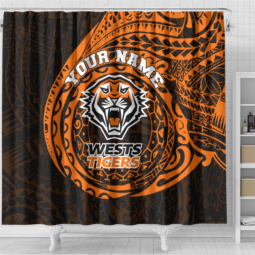 Personalized Wests Tigers Shower Curtain Polynesian Tribal Chest and Sleeve Tattoo