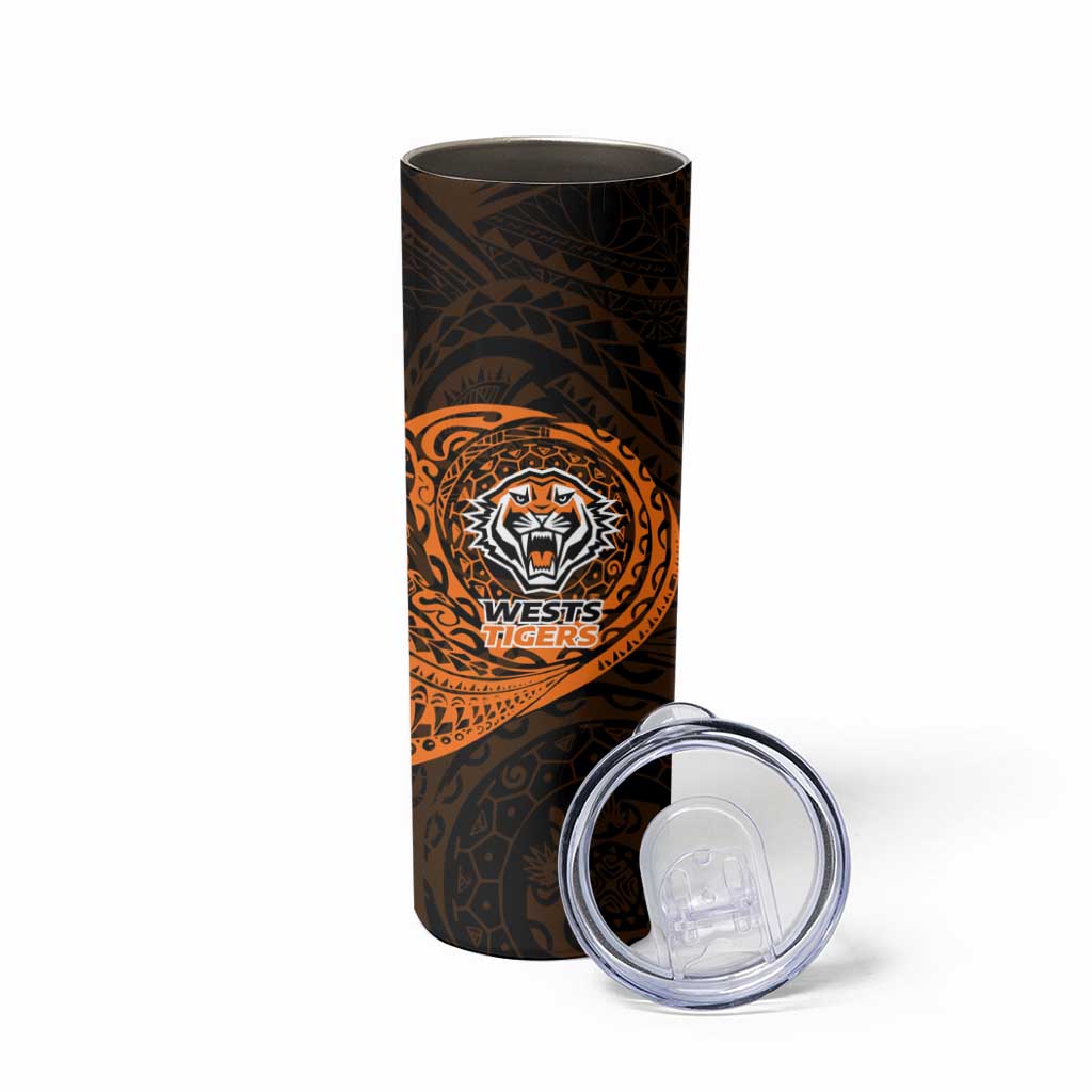 Personalized Wests Tigers Skinny Tumbler Polynesian Tribal Chest and Sleeve Tattoo