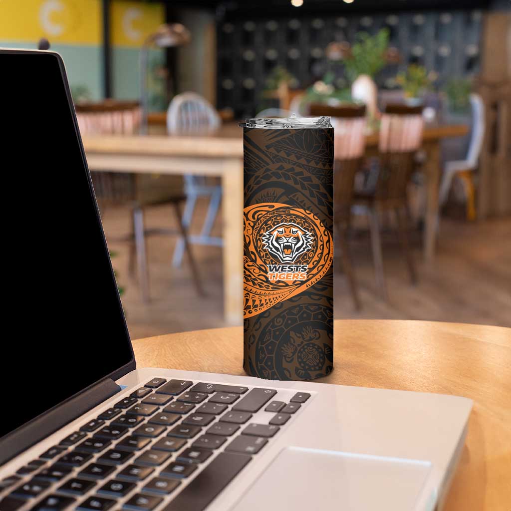 Personalized Wests Tigers Skinny Tumbler Polynesian Tribal Chest and Sleeve Tattoo